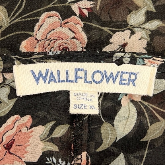 CL WALLFLOWER BLACK PINK KIMONO BLOUSE TOP OPEN FRONT FLOWY - Picture 10 of 12